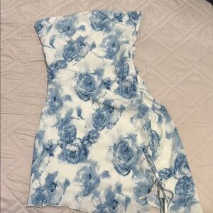 La Hearts Blue and White Strapless Sheath Dress